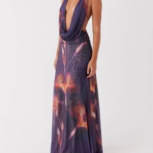 Elysia Mesh Maxi Dress - Midnight Bloom
